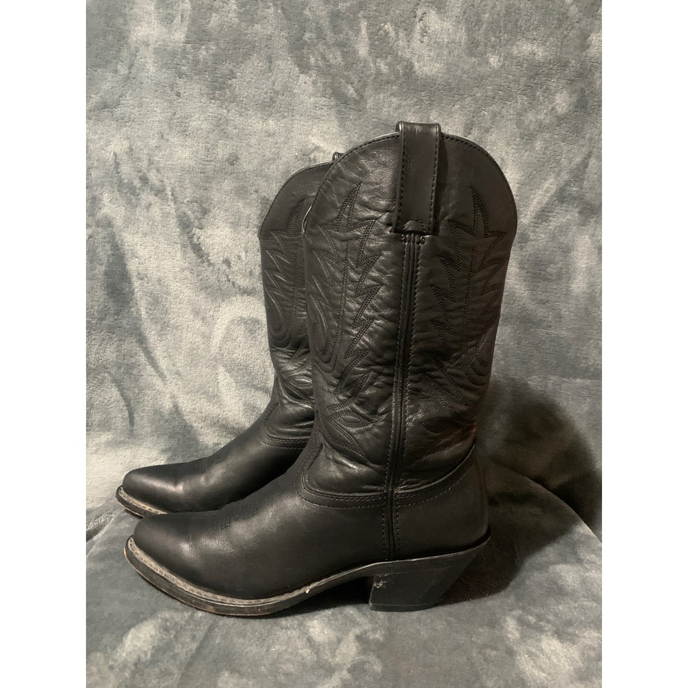 Durango Boots Women 6.5 M RD4100 Black Leather 3 Row Shaft Stitch Western EUC